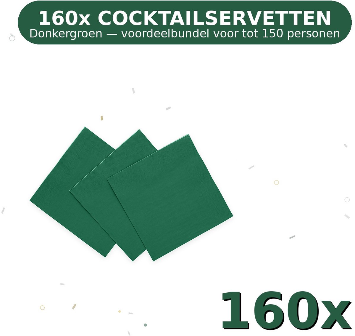 Cocktail servetten 24x24cm FSC Donkergroen - Voordeelverpakking 160 Stuks voor tot 150 Personen - Feestartikelen