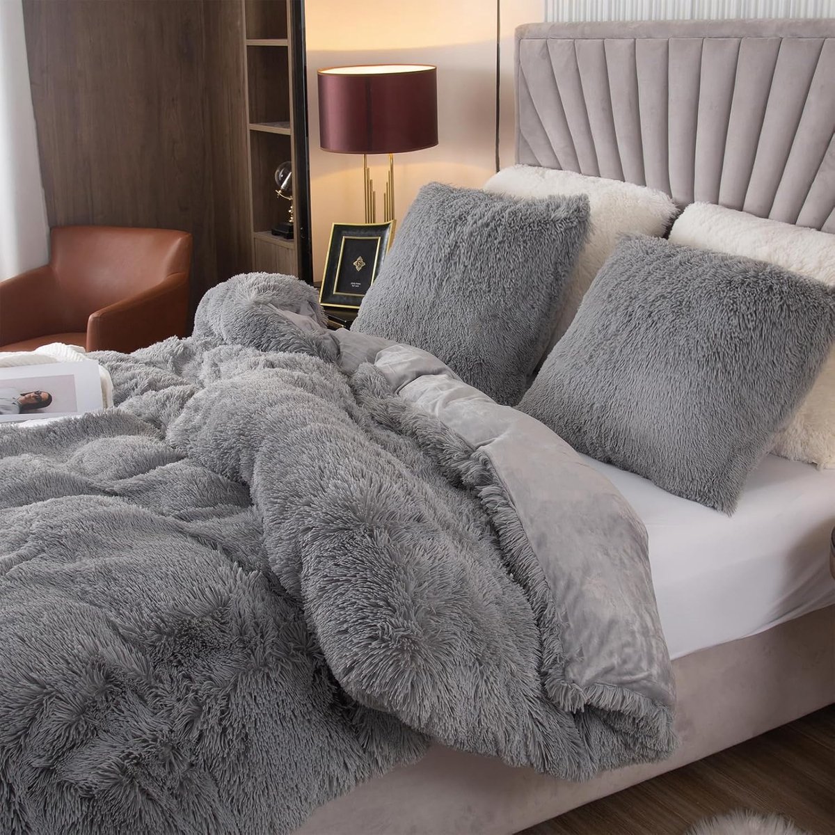 EMME Plush Bedding Set, 220 x 240 cm, Flannel Fluffy Duvet Cover Set for Bed, Shaggy Plush, Soft Duvet Covers and 1 - ShopVlot