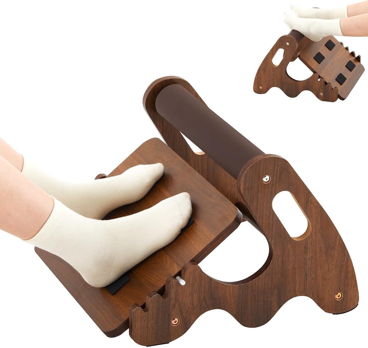 Voetsteunen, ergonomisch hout, voetsteun 3 in hoogte verstelbaar en in hoek verstelbaar, kantelbaar van -60 ° tot +60 - ShopVlot