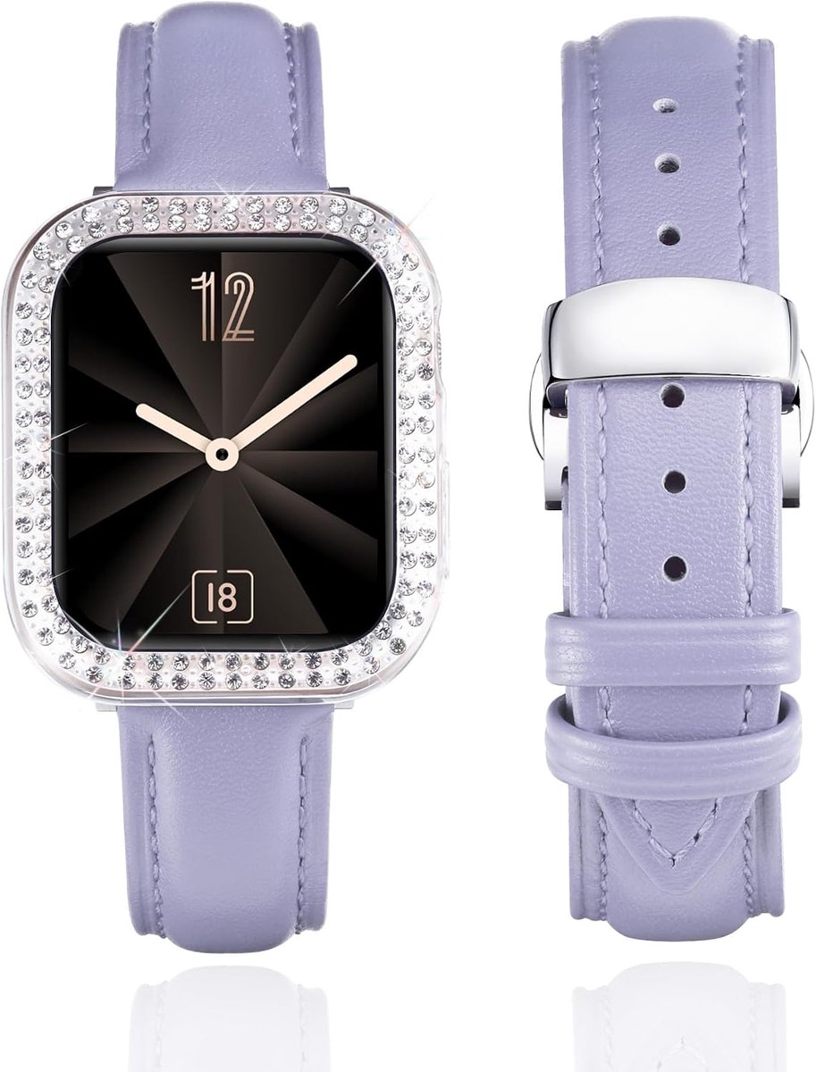 BINLUN Leather Strap Compatible with Apple Watch 40mm 41mm Replacement Leather Strap with Double Diamonds Hard PC - ShopVlot