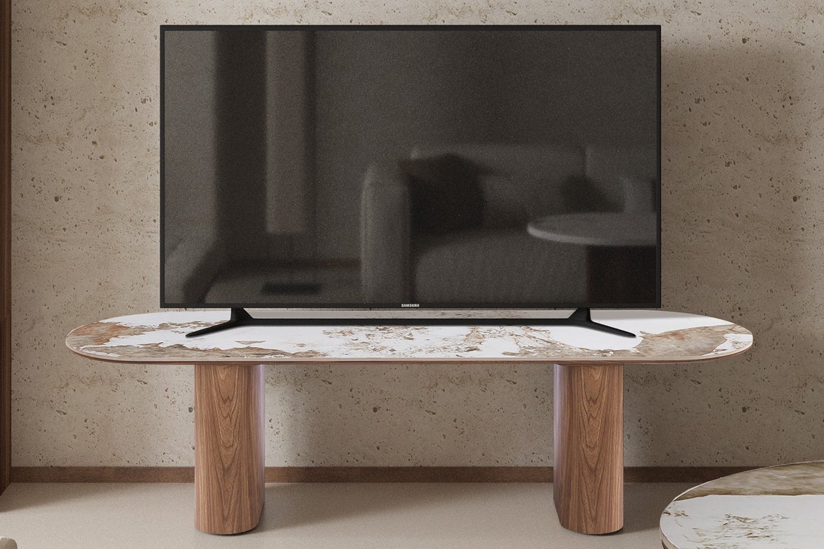 Rousseau Evoria TV-meubel 160 cm - Marmerlook goudbruin - Gesinterde steen