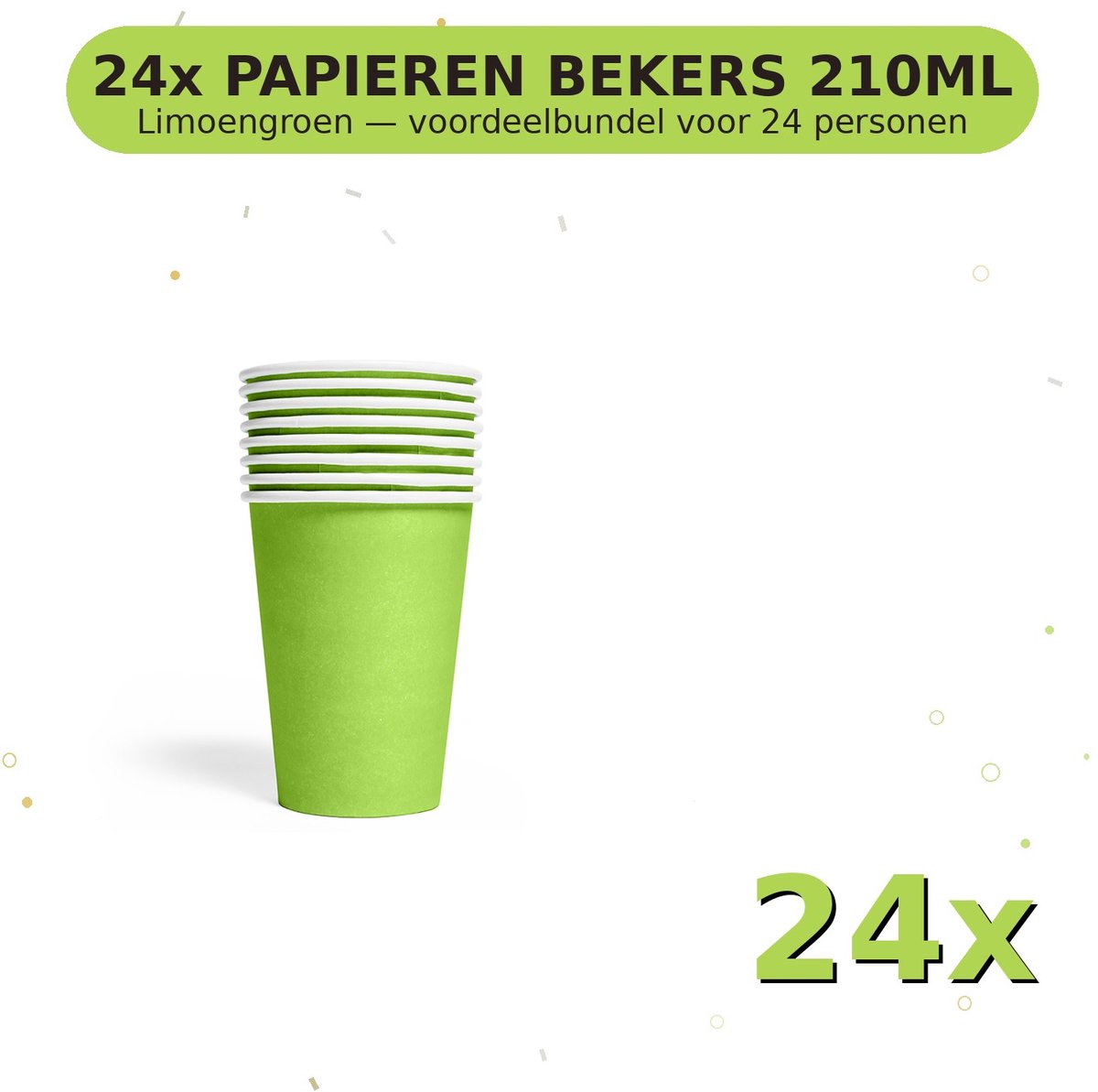 Bekers 210ml FSC Limoengroen - Voordeelverpakking 24 Stuks voor tot 24 Personen - Feestartikelen