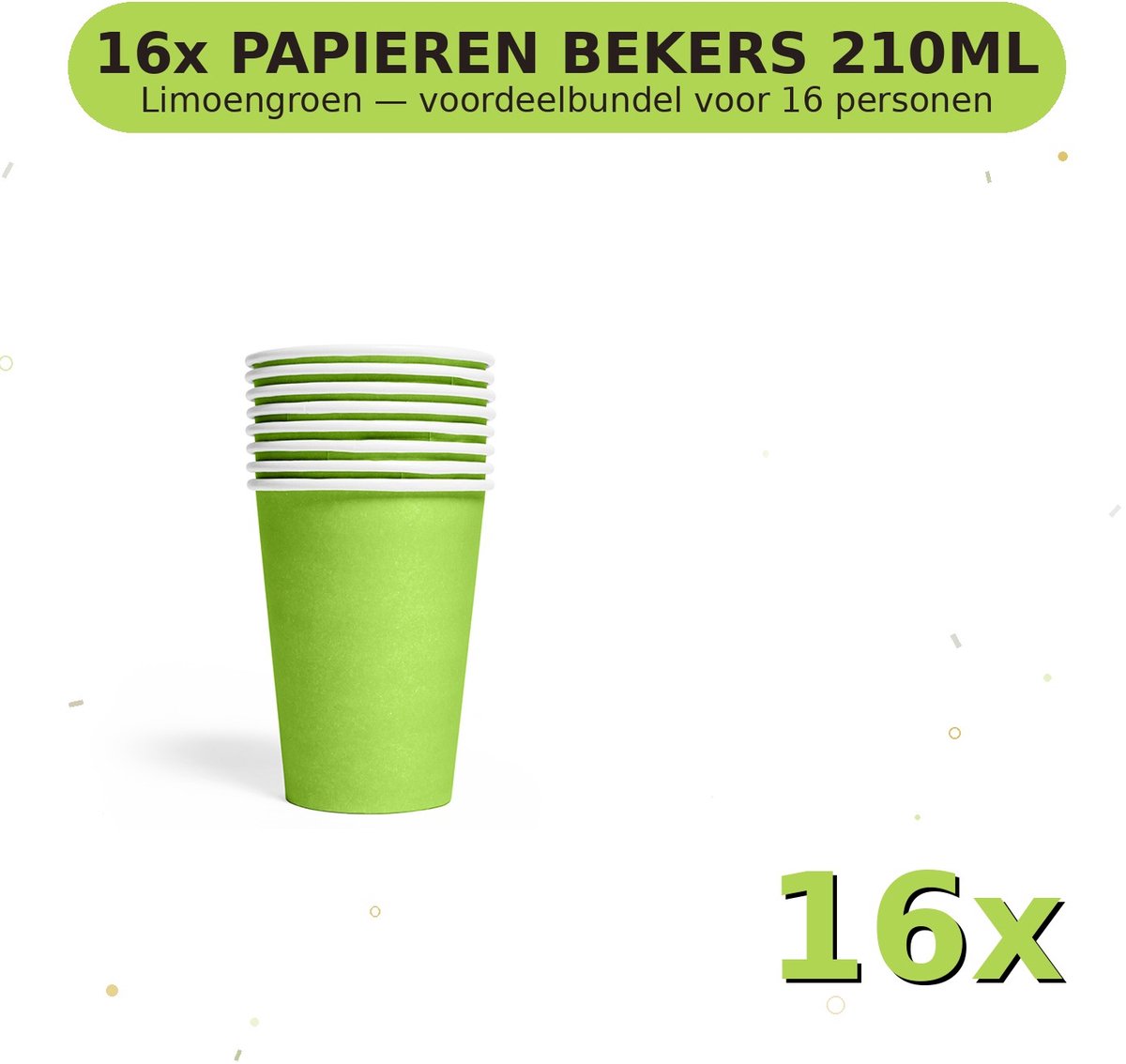 Bekers 210ml FSC Limoengroen - Voordeelverpakking 16 Stuks voor tot 16 Personen - Feestartikelen