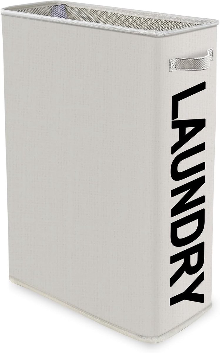 Wasmand - Gebroken Wit - 53 x 40 x 18 cm - Opvouwbare Wasmand met Waterdichte Oxfordstof - Voor Kledingopslag