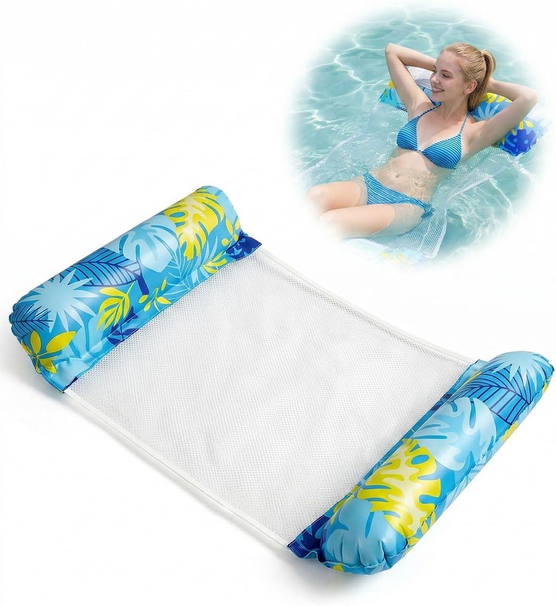 Opblaasbare Hangmat Blauw - Vouwbare, Comfortabele Zwemaccessoire voor Volwassenen en Kinderen, Perfect voor Strand en Zwembad