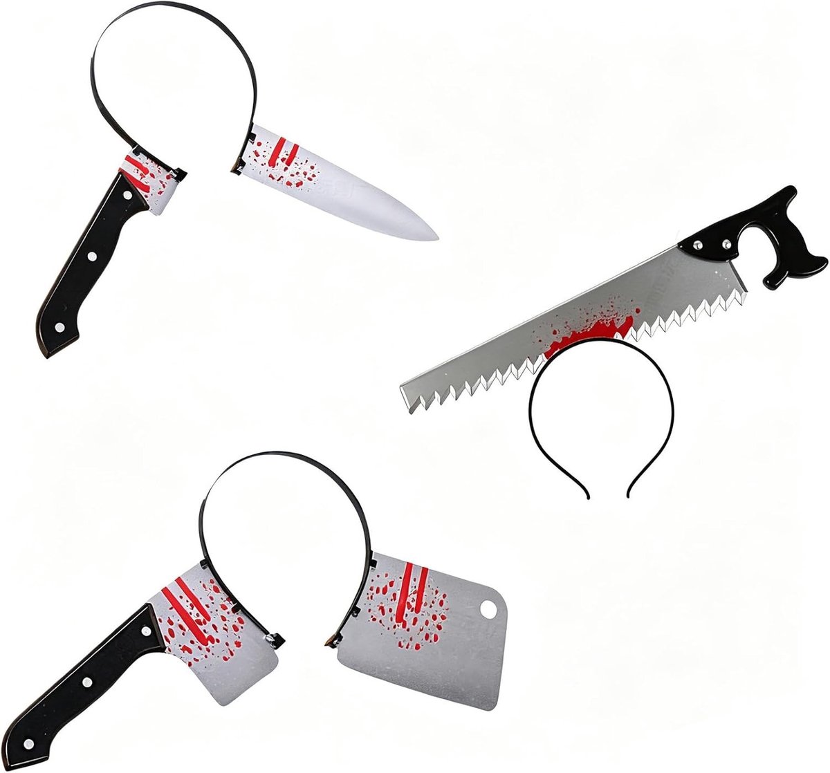 Halloween hoofdband set met 3-delige messen en zagen - Perfect voor kostuums en feestjes