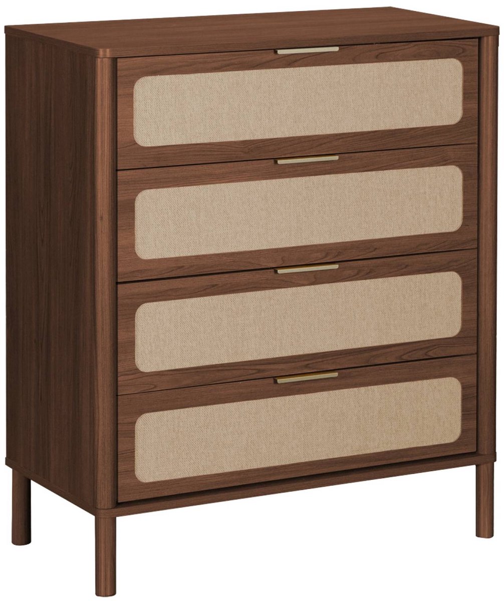 sweeek - Vintage ladekast met 4 lades houtdecor en rietwerk - etta
