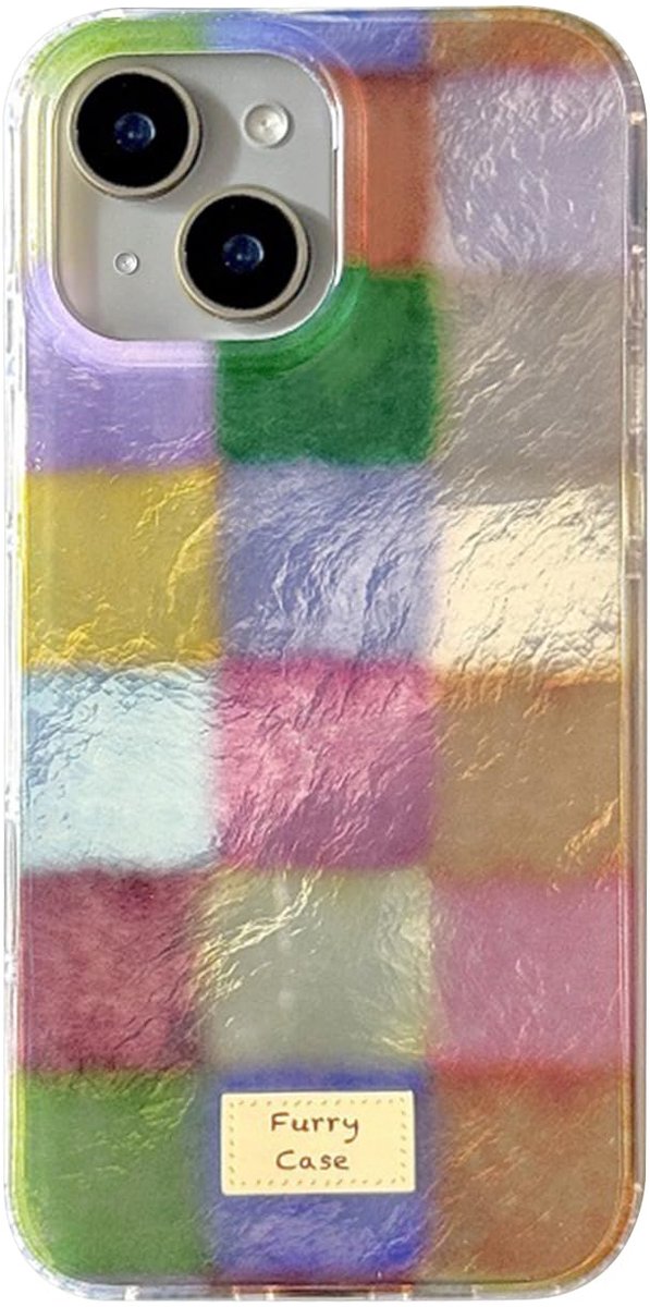 Mobiele telefoon hoes voor iPhone 15 - kleurrijk geruit patroon - esthetisch design - stootvast en krasbestendig - ShopVlot