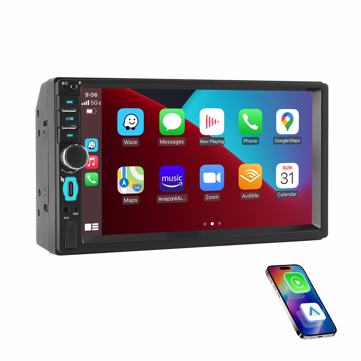ESSGOO Autoradio 2 Din - 7 Inch Touchscreen - MP5 - Apple CarPlay & Android Auto - Bluetooth, USB, AUX, SWC