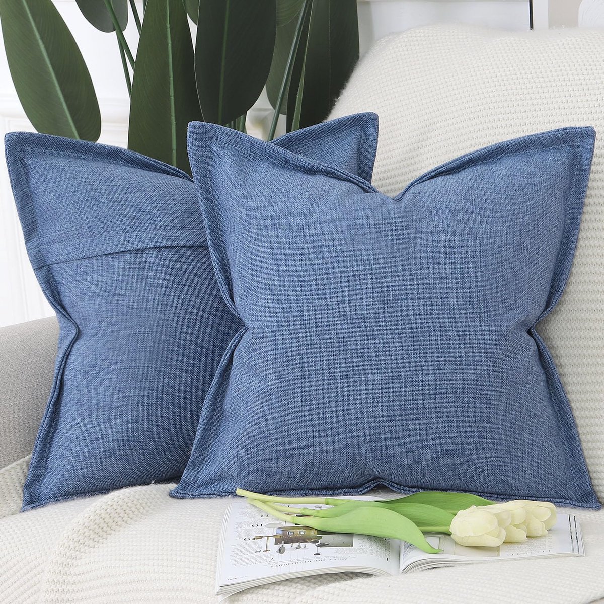 Kussensloop 60x60 cm - denim blauw - zachte imitatielinnen - moderne uitstraling voor sofa - ShopVlot