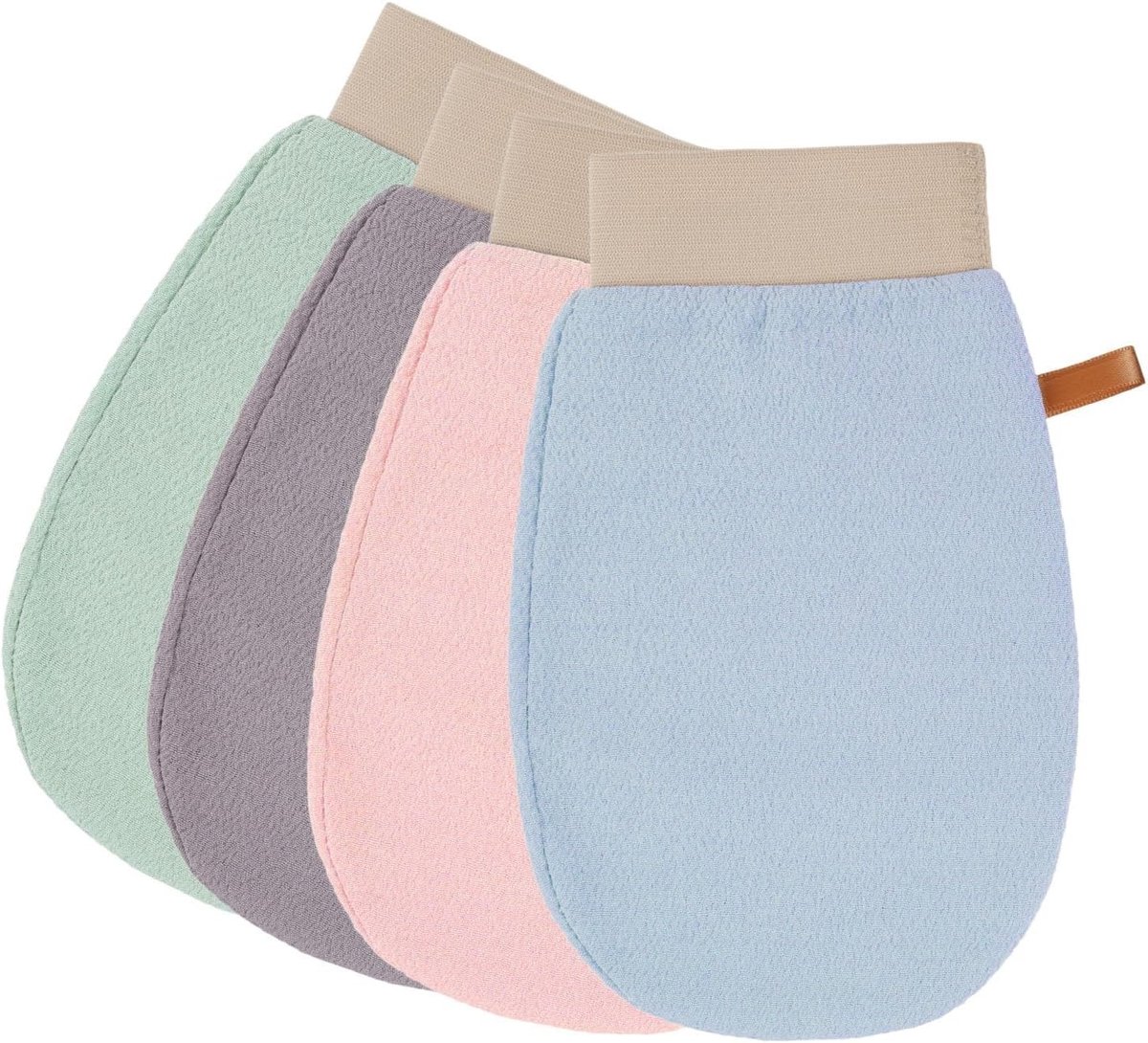 Exfoliërende handschoenen voor dode huidverwijdering, bodyscrubber, huidverjonging en spa-ervaring, 4 stuks, ideaal voor mannen en vrouwen, roze douchehandschoenen