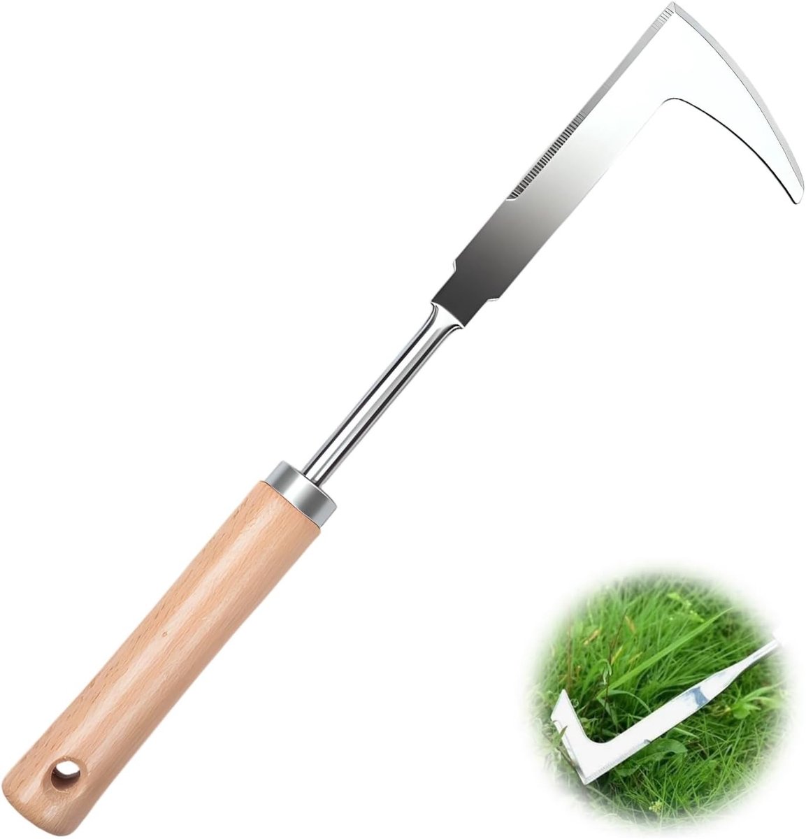 Weed Cutter met Houten Handvat, 31 cm, RVS Mes voor Tuinieren, Onkruidverwijderaar en Mosbestrijding