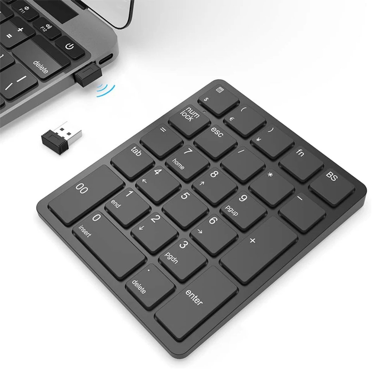 Tolvia Draadloos Numeriek Toetsenbord - 26 Toetsen - 2.4 GHz USB Ontvanger - Oplaadbaar Nummeriek Keypad voor Laptop & PC - Zwart