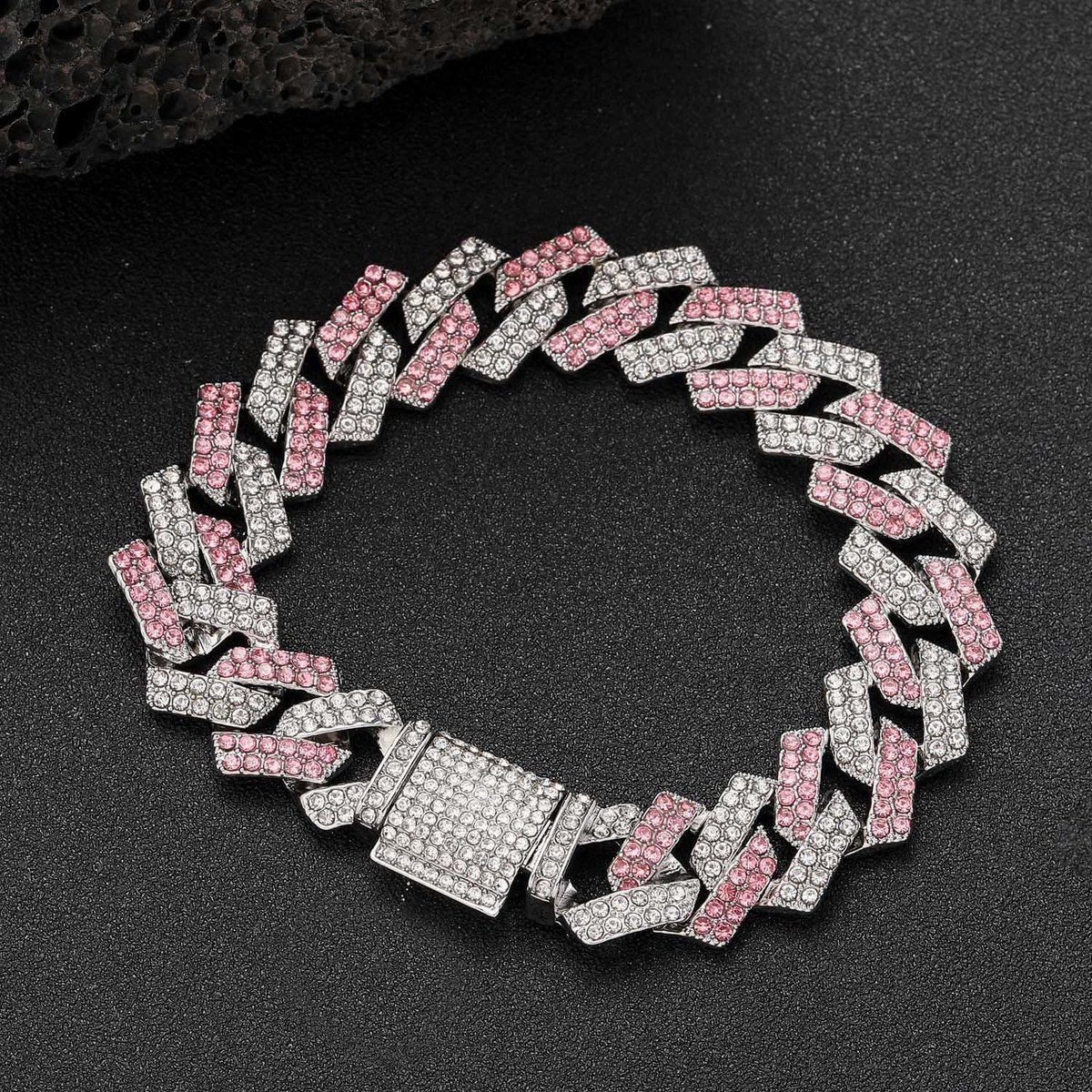 Hondenketting 25,4 cm - Roze strass halsketting - Glitterketting met Cubaanse schakels - ShopVlot