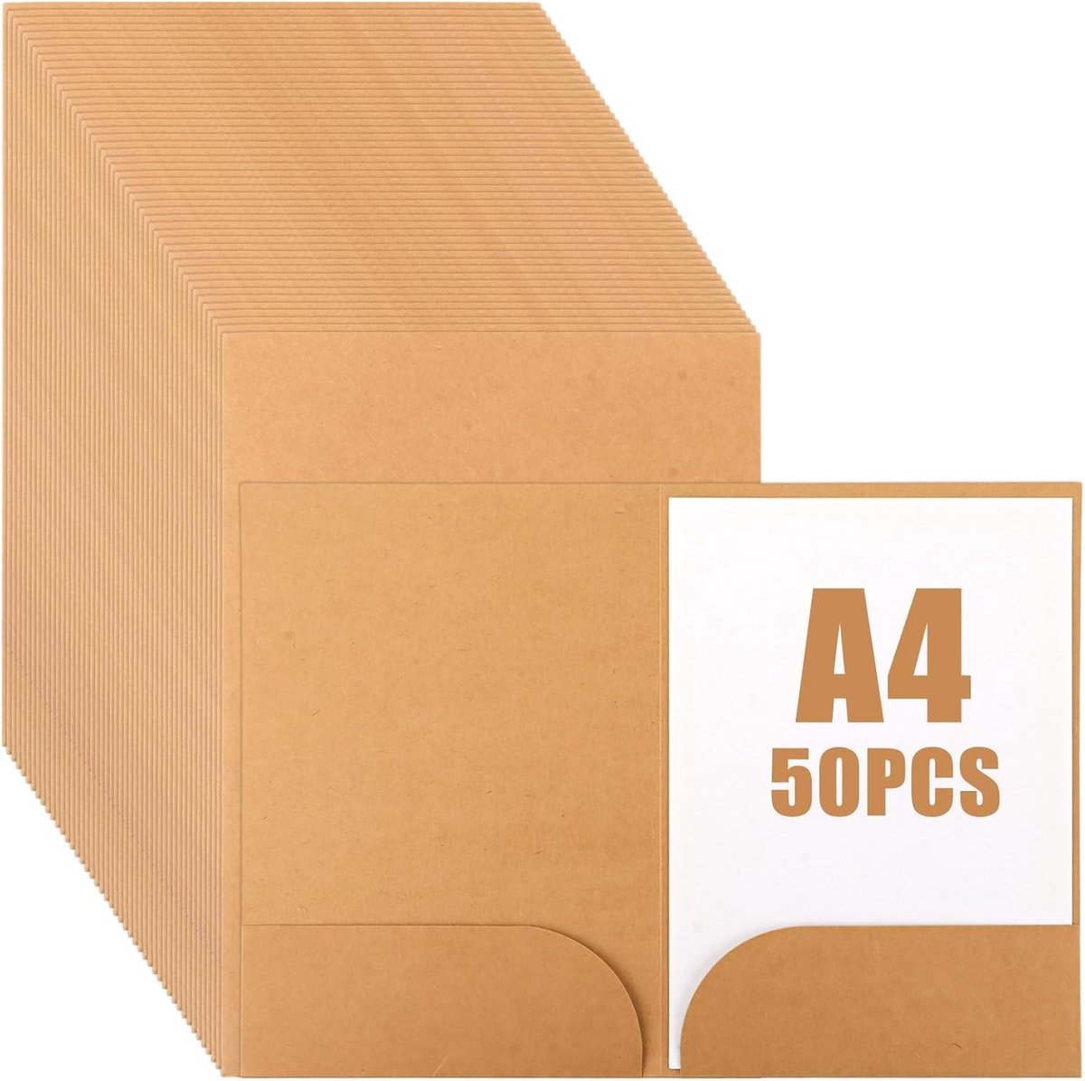 50 stuks A4 presentatiemappen van kraftpapier - bruine documentenmap met visitekaartsleuf - duurzame aanbiedingsmap voor zakelijke presentaties, schoolprojecten en seminars