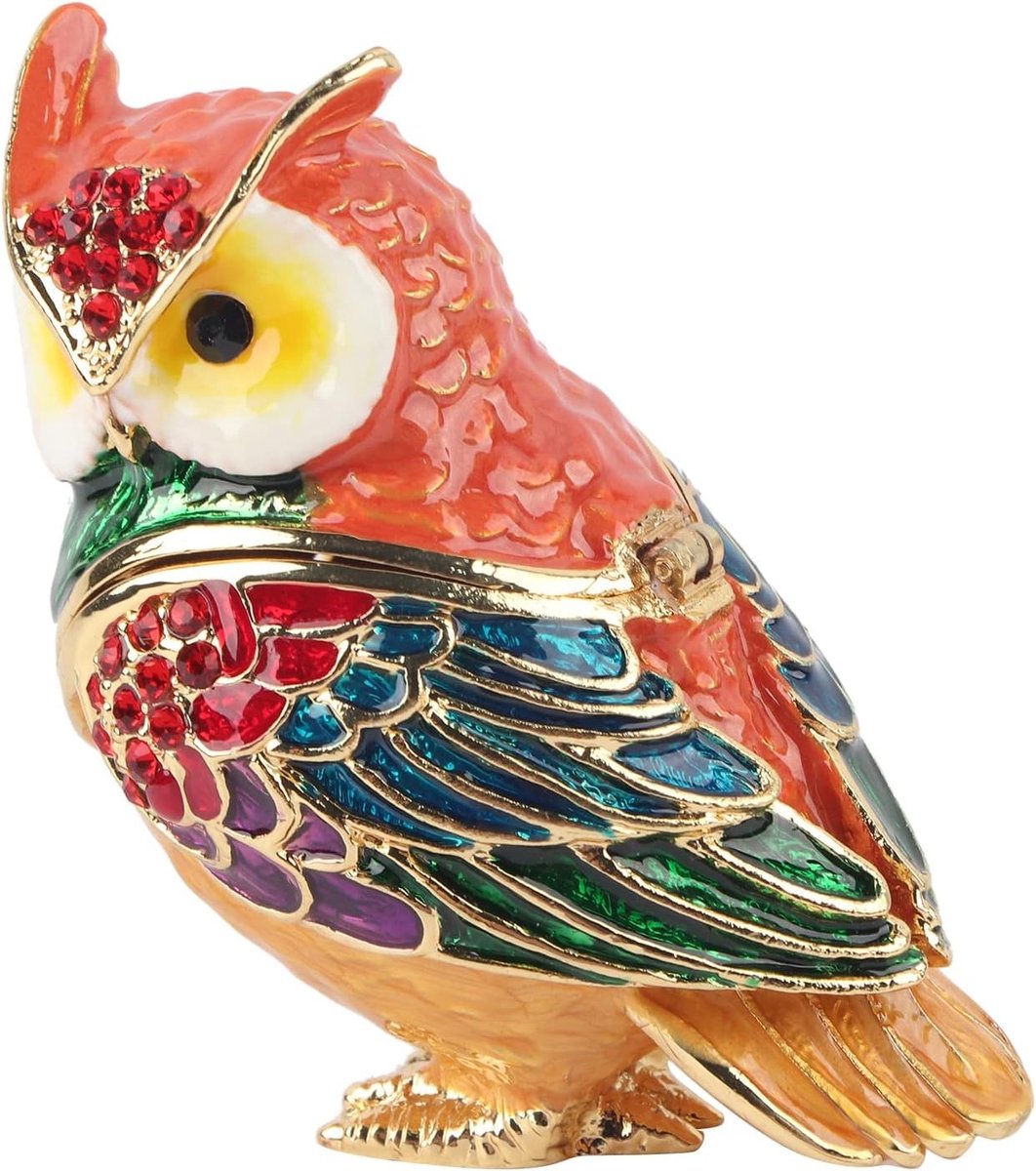 Elegante Enamel Sieraden Organizer met Scharnierontwerp, Handgeschilderde Dierfiguur, Verzamelobject voor Sieraden en Thuisdecoratie
