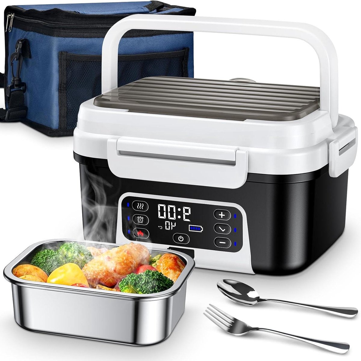 Elektrische lunchbox - Warme maaltijd houder - Maaltijd opwarmen - Automatische verwarming - 15 liter - Grijs