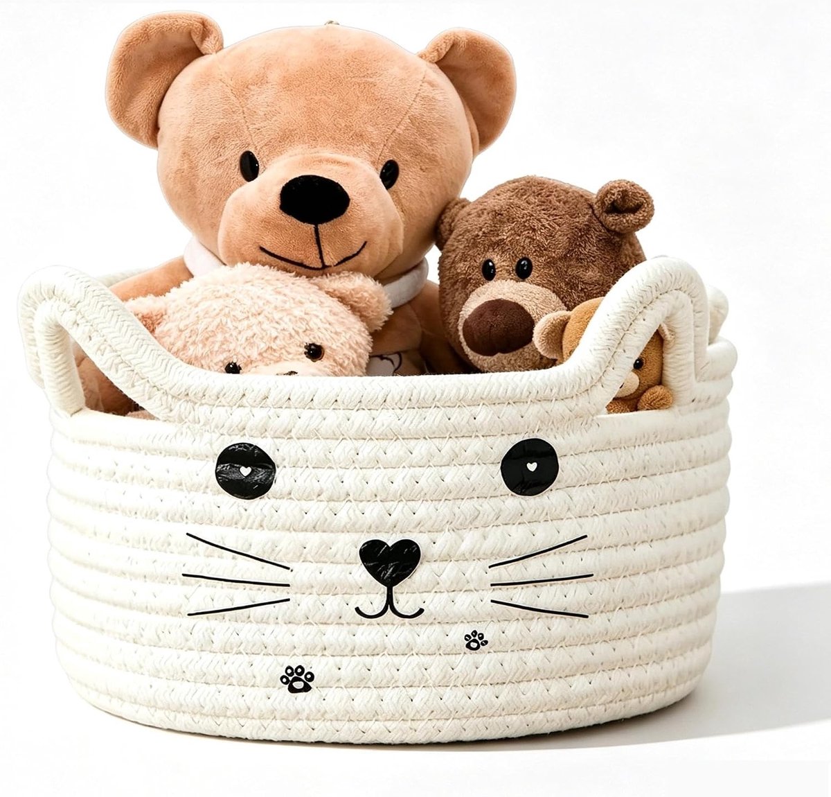 Woven Opbergmand voor Kinderen 21 cm, Katvormige Speelgoedmand voor Kinderkamer, Ideaal voor Speelgoed, Kleine Voorwerpen en Cosmetica