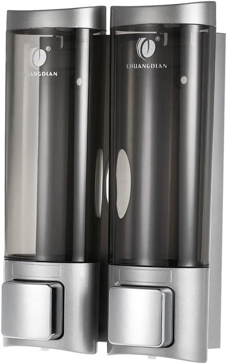 Dubbele Liquid Shampoo en Douchegel Dispenser, 200mlx2, Wandmontage, Transparant, Modern Ontwerp, Badkameraccessoire