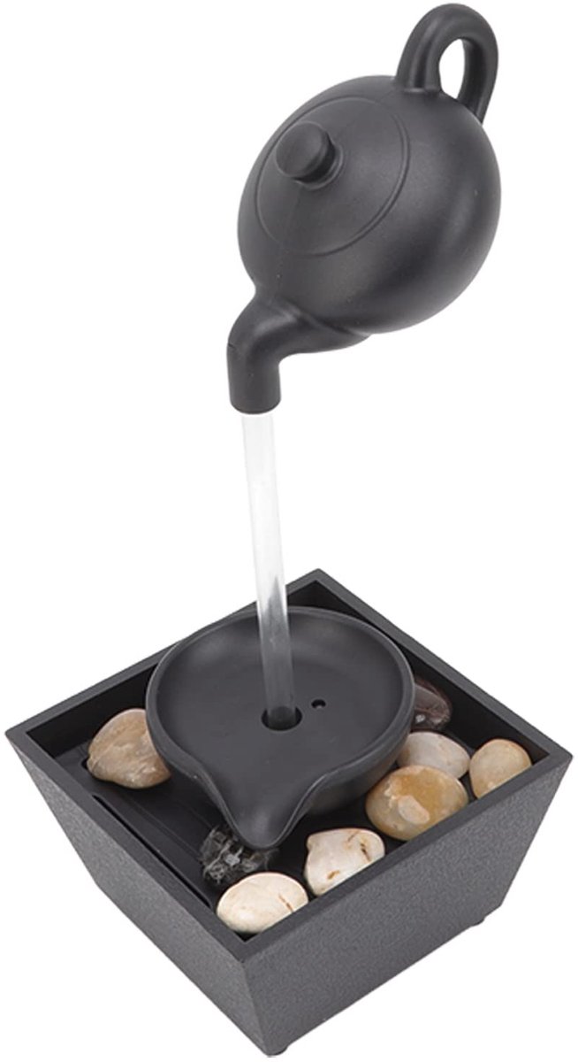 USB tafelblad waterfontein met drijvende theepot - LED verlichting - stenen decoratie - ShopVlot