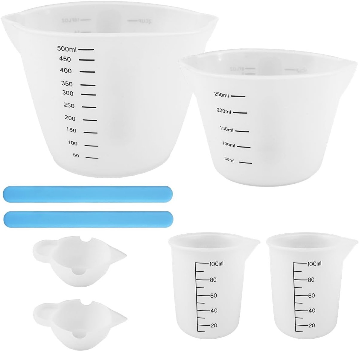 Siliconen maatbeker set 10ml/100ml/250ml/500ml - 6 stuks - voor epoxyhars - ideaal voor DIY projecten - ShopVlot