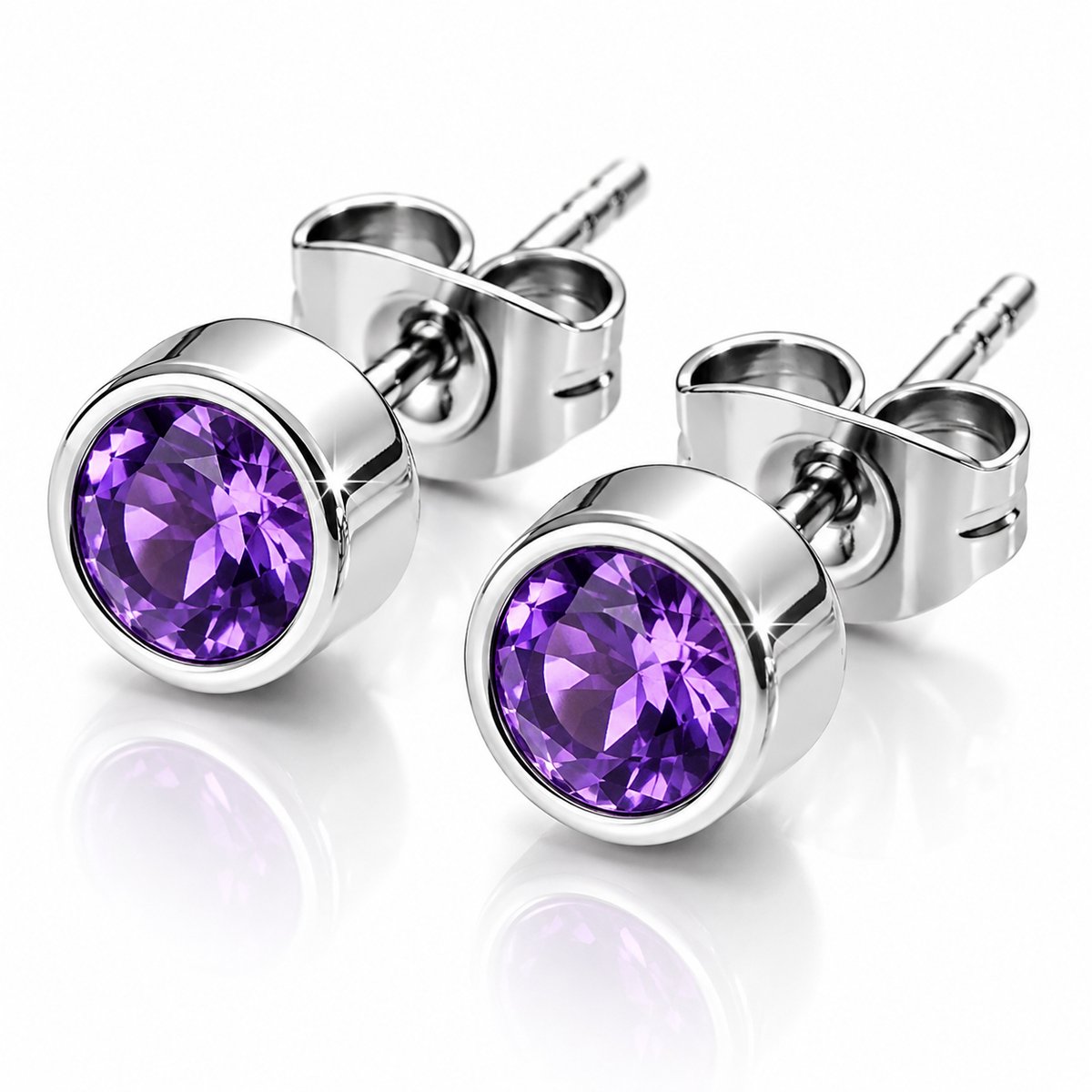 Maevi® Geboortesteen Oorbellen - Maand: Juni - Kleur: Zilver - Hoge Kwaliteit - Oorknopjes / Oorbel - Geboorte Steen / Birth Stone Earrings - Roestvrijstaal / RVS / Stainless Steel - Verkleurt Niet - Incl. Luxe Verpakking