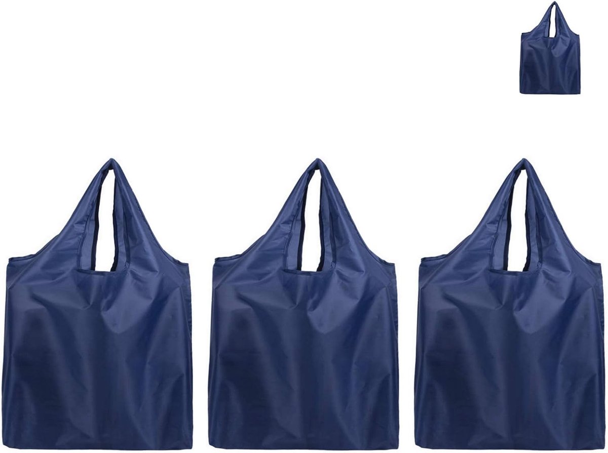 Herbruikbare boodschappentassen - Lichtgewicht, opvouwbaar en wasbaar - Duurzaam voor mannen en vrouwen, set van 3 in blauw