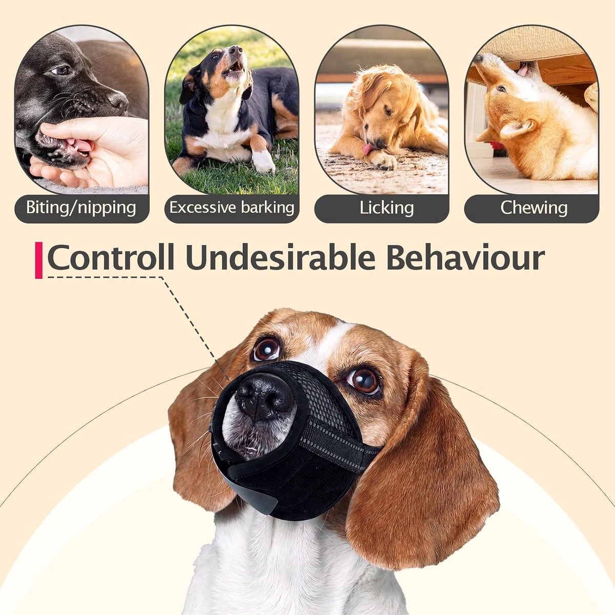 Muilkorven voor kleine honden - Zachte ademende nylon hondenmuilkorf, vermindert blaffen en voorkomt bijten, 2 stuks (zwart, XS)