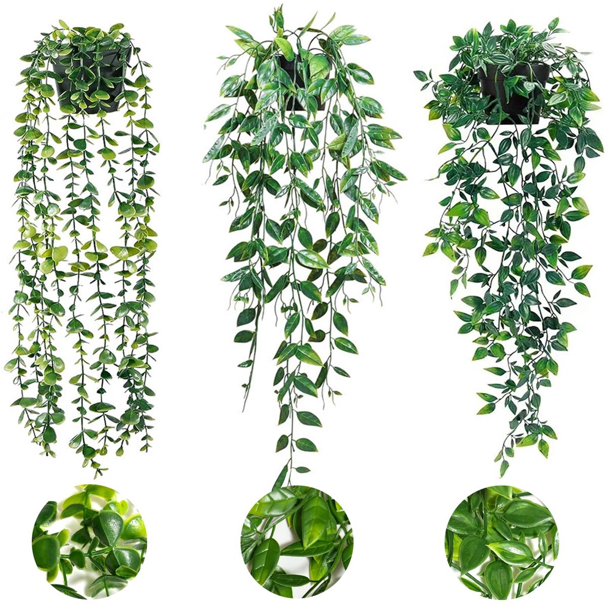 Kunstmatige hangplant 3 stuks - kunststof - decoratie voor binnen en buiten - sfeervolle tuindecoratie - ShopVlot