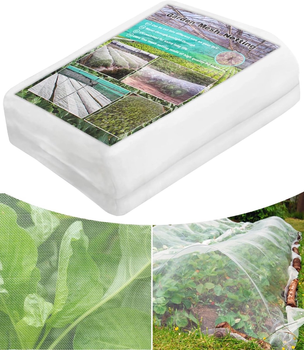 Tuinnet voor plantenbescherming - Insectenbarrière voor groenten, fruit en bloemen, duurzaam en effectief (1,5m x 7,5m)