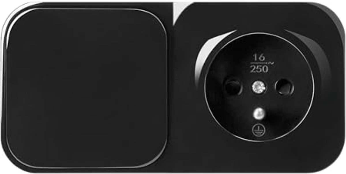 Schakelaar opbouw - eenpolige schakelaar met stopcontact - IP20 - Franse norm 230 V / 16 A - zwart - ShopVlot