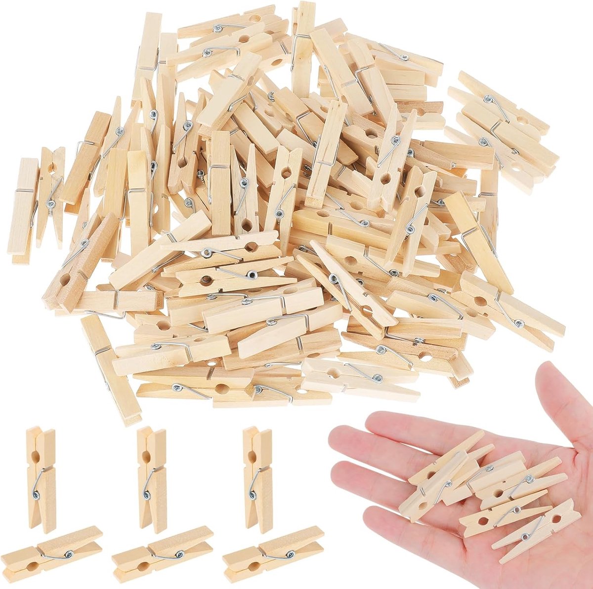 100 Stuks Houten Wasknijpers voor Foto's, Kleding en DIY Decoratie - Perfect voor Creatieve Projecten en Wanddecoratie