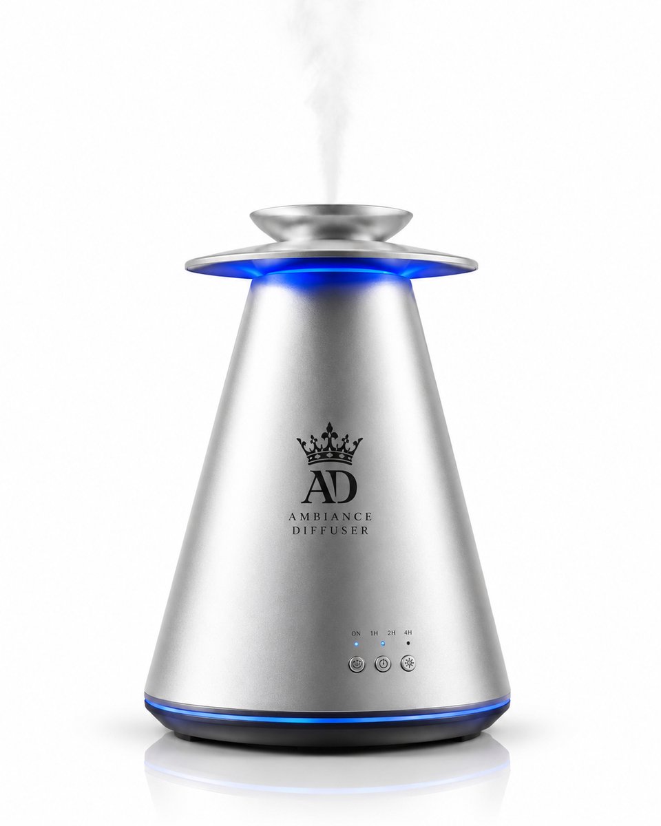 Ambiance Diffuser A700 Aroma Diffuser – Luxe Waterloze Geurmachine – 110 ml – Tot 550 m³ – Bluetooth App – 7 Lichtmodi – Zilver