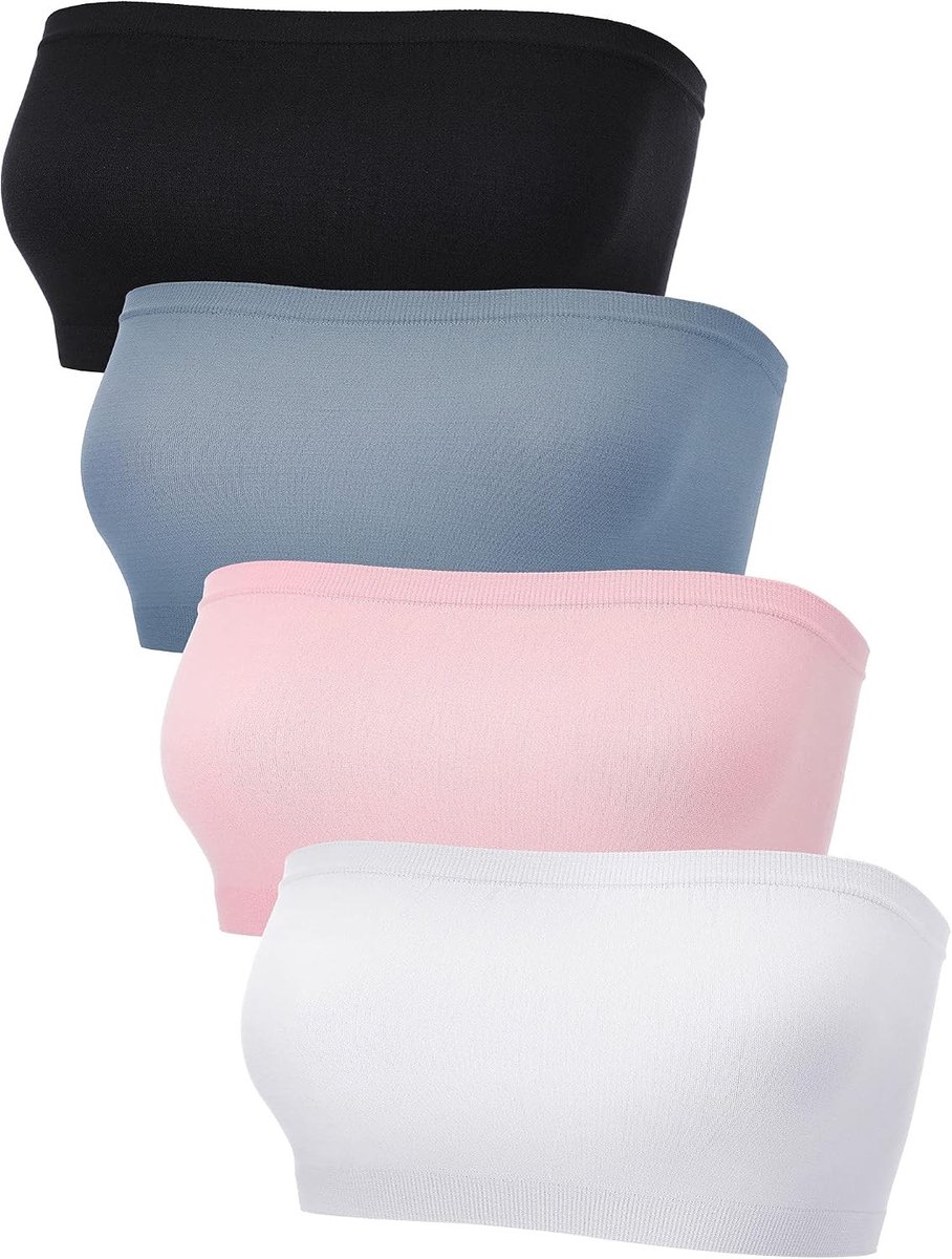 Comfortabele Strapless Bralette voor Vrouwen - Naadloze Bandeau Bh in Set van 4, Perfect voor Onder Kleding en Casual Dagen