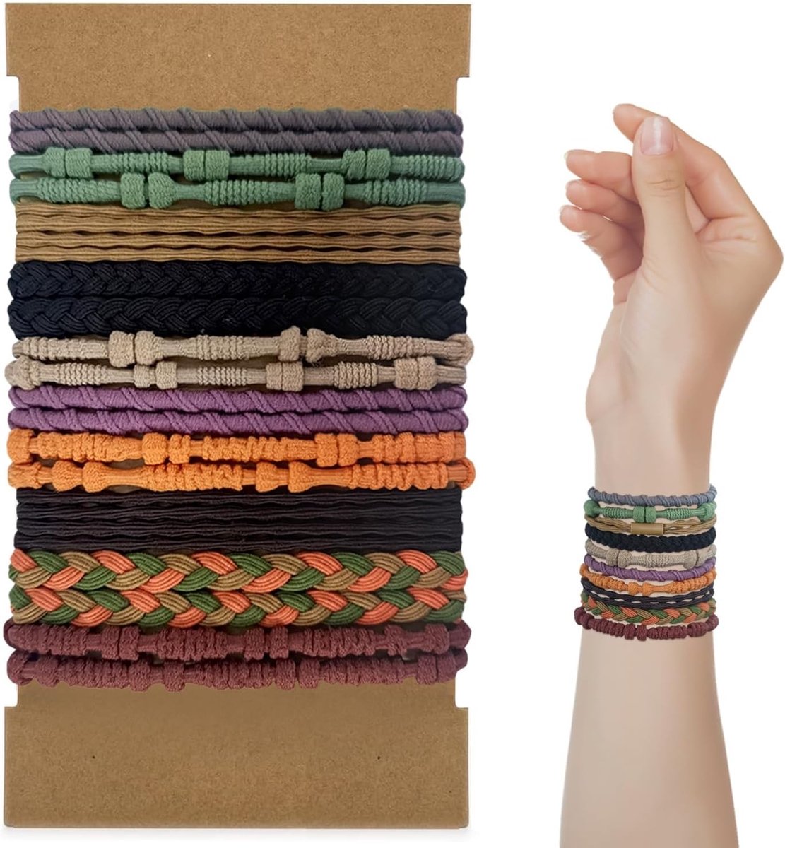 20 Stuks Haar Elastiekjes, Boho Ponytail Holders zonder Beschadiging voor Dikke en Lange Haarstijlen in Diverse Kleuren en Stijlen