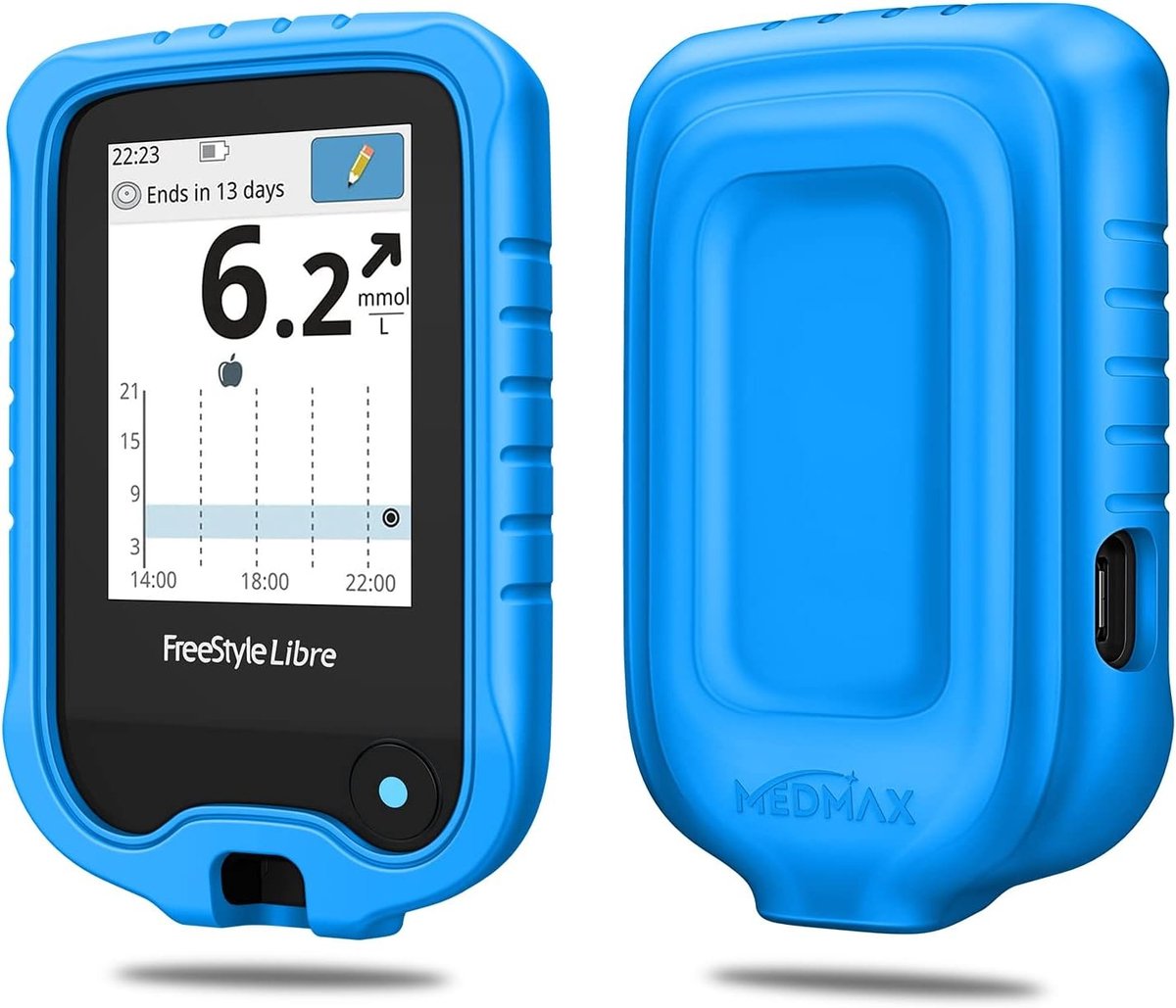 Bescherming voor Freestyle Libre 3/2 en Libre Reader - Schokbestendige Silicone Hoes met Verhoogde Rand, Blauw, Ideaal voor Bloedglucosemeter