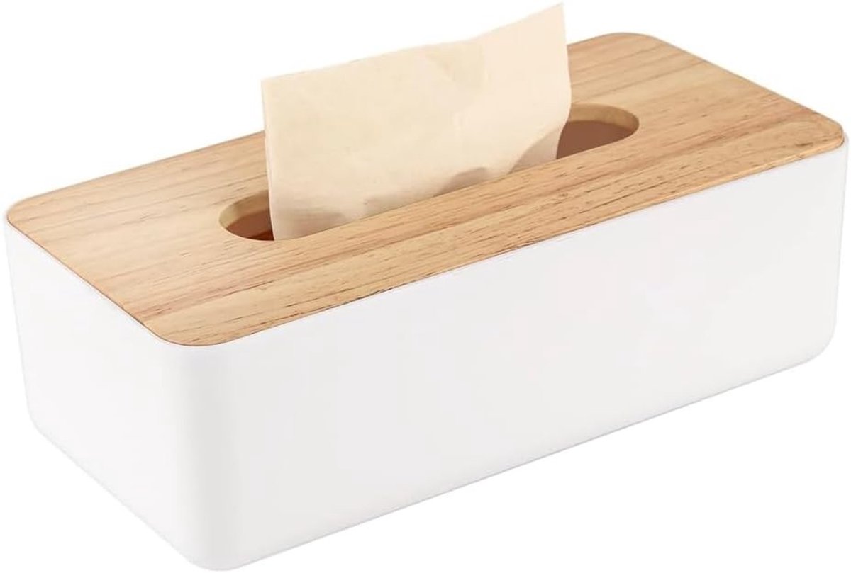 Praktische rechthoekige tissuebox met eikenhouten deksel - 21 x 13 x 9,5 cm - Stijlvolle opbergdoos voor cosmetica en tissues