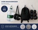 Sterk draagvermogen: haak met 5kg belasting, fles water van 5L, dumbbells en rugzak aan muren opgehangen.