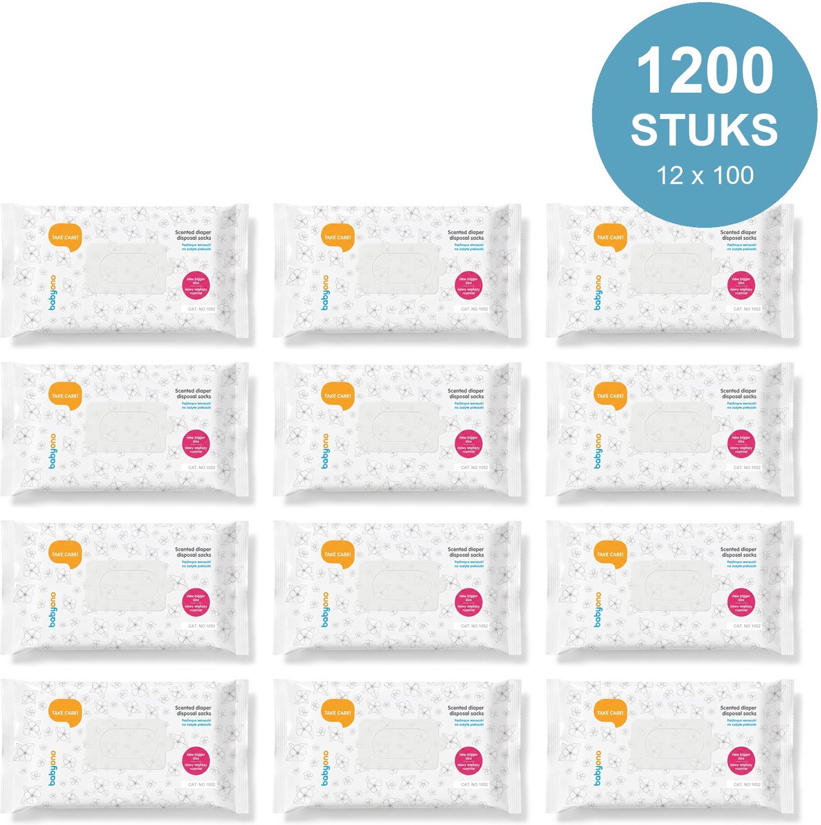 Babyono Luierzakjes met Geur - XL Voordeeldoos 1200 Stuks (12x100) - Jaarvoorraad Geparfumeerde Wegwerpzakjes - Voor Gezin, Tweeling en Kinderdagverblijf - Blauw