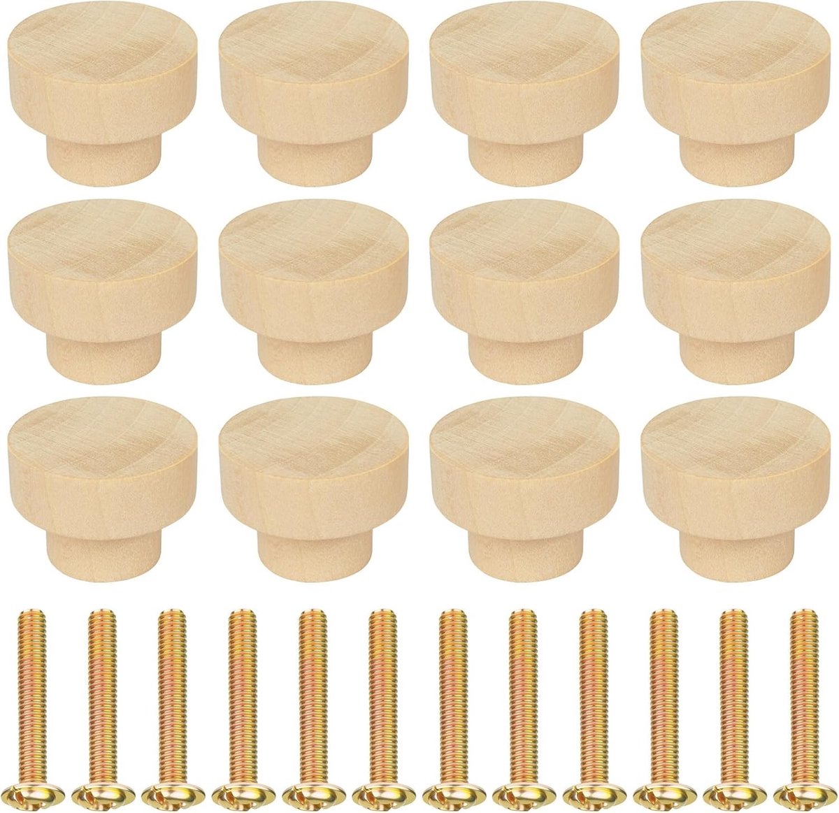 12 Stuks Ronde Houten Kastknoppen 35mm, Meubelgrepen voor Deuren en Laden, Ideaal voor Keuken, Kasten en Interieurdecoratie