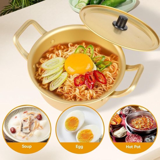 Traditionele Koreaanse Ramen Noodle Pot - Aluminium Hot Pot met Handvat voor Soep en Pasta (16CM) — afbeelding 4