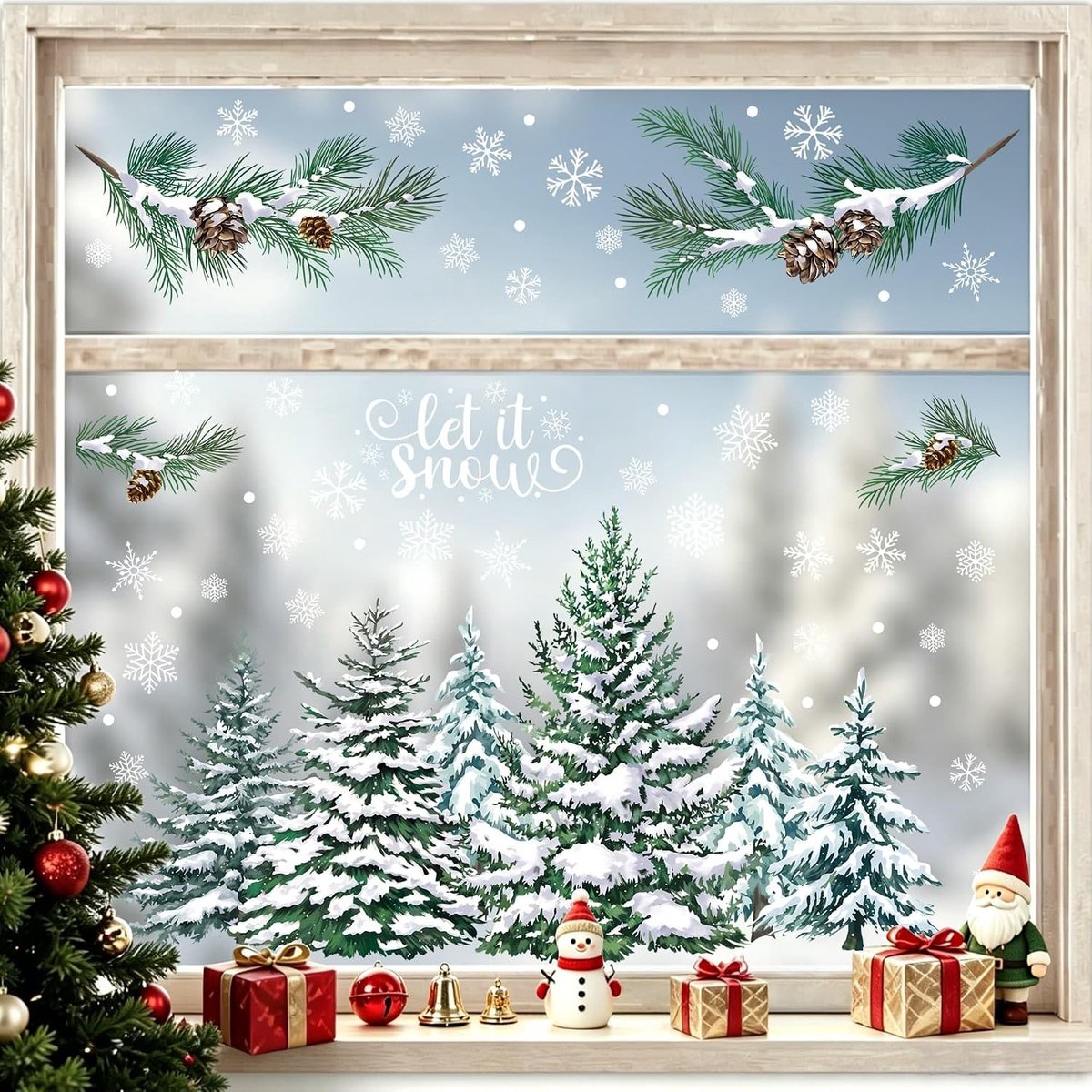Kerst Raamstickers - Kerstmis - 30 x 19,8 cm - Herbruikbare PVC Raamklampen - Voor Decoratie