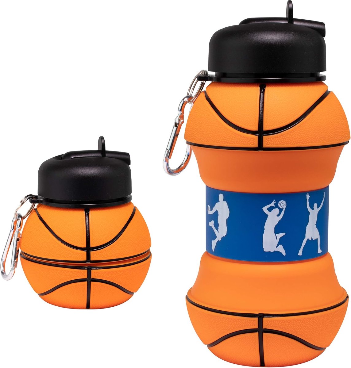 casalora Opvouwbare Basketbal Drinkfles 550 ml – Siliconen Waterfles voor Kinderen – Lekvrij met Karabijnhaak – Sportfles voor School, Camping en Outdoor