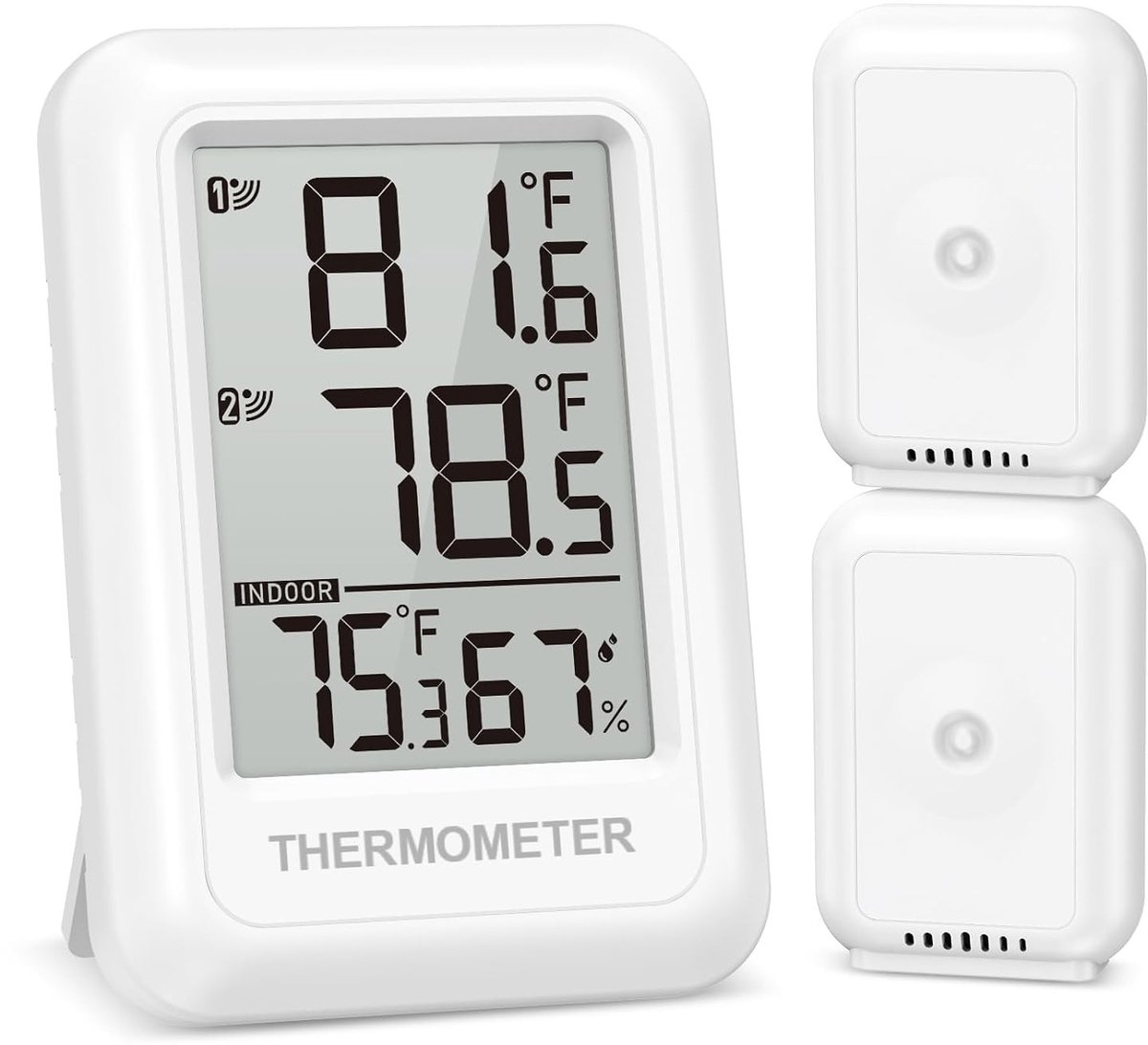 Thermo-hygrometer - Wit - 5,2 x 5,2 x 8,4 cm - Draadloos Weerstation met 2 Sensoren - Voor Binnen en Buiten