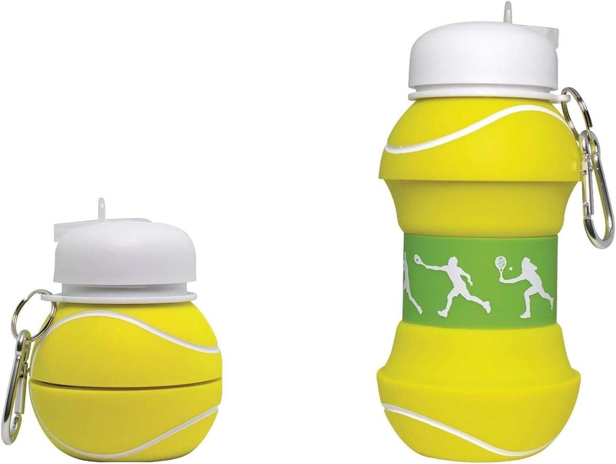 casalora Opvouwbare Tennisbal Drinkfles 550 ml – Siliconen Waterfles voor Kinderen – Lekvrij met Karabijnhaak – Sportfles voor School, Camping en Outdoor