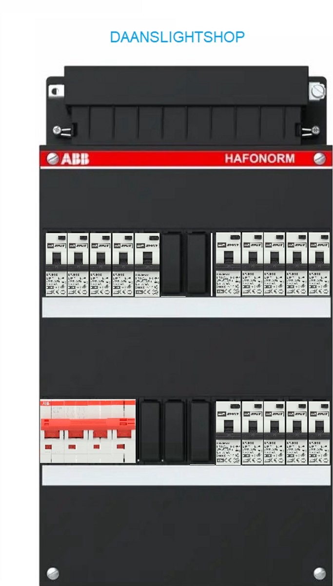 ABB 3-fase groepenkast – 15 lichtgroepen – EMAT aardlekautomaten 30mA – ABB 4 polige hoofdschakelaar – Kracht lichtgroepenkast 15 groepen