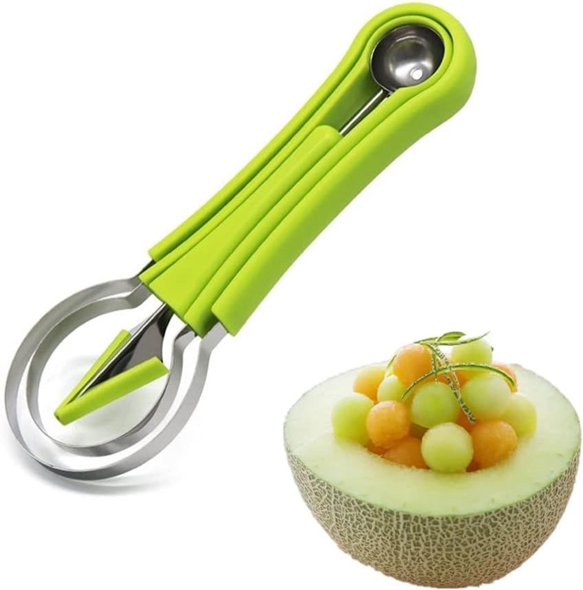 4-in-1 RVS Meloenlepel Set voor het Snijden van Fruit, Verwijderen van Zaden en Pulp, Ideaal voor Smoothies en Salades