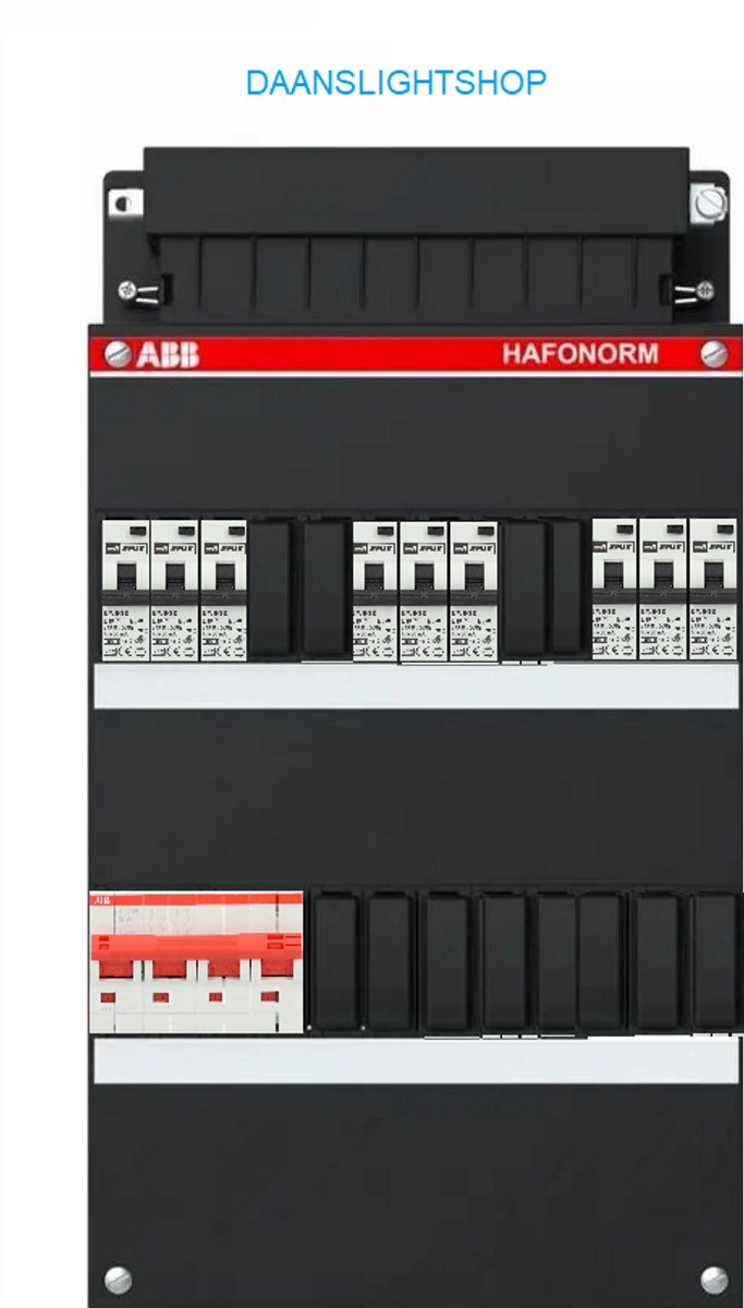 ABB 3-fase groepenkast – 9 lichtgroepen – EMAT aardlekautomaten 30mA – ABB 4 polige hoofdschakelaar – Kracht lichtgroepenkast 9 groepen