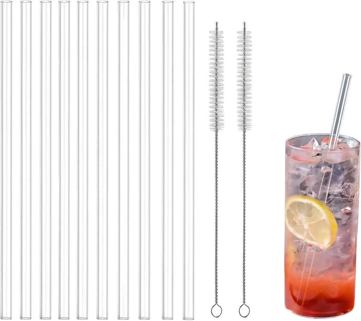 Herbruikbare Plastic Rietjes 30cm - 10 Stuks - Inclusief Reinigingsborstels - Perfect Voor Dranken - ShopVlot