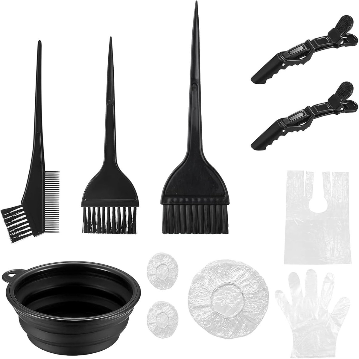 Complete Haarkleurset met 10 Onderdelen, Inclusief Kwasten, Oordopjes en Handschoenen voor Thuisgebruik